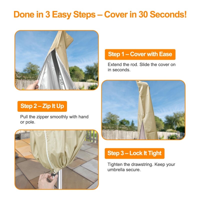 OKPOW Umbrella Covers for Outdoor Umbrellas - Small Patio Umbrella Cover for 6 ft to 9 ft Outdoor Table Umbrella - Waterproof Windproof Anti-UV Garden Parasol Covers, Khaki - Image 4